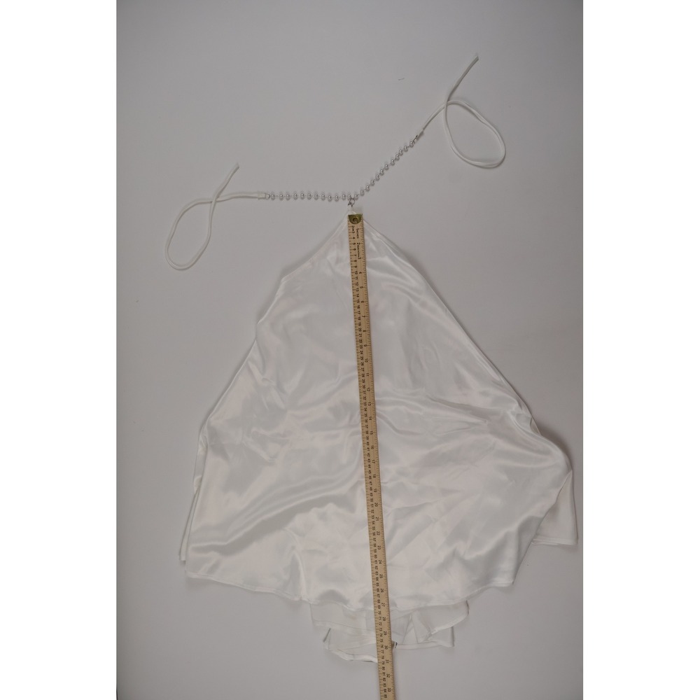 Lucy In The Sky Halter Mini Dress Pearl Chain White Satin M NWT - Picture 5 of 8